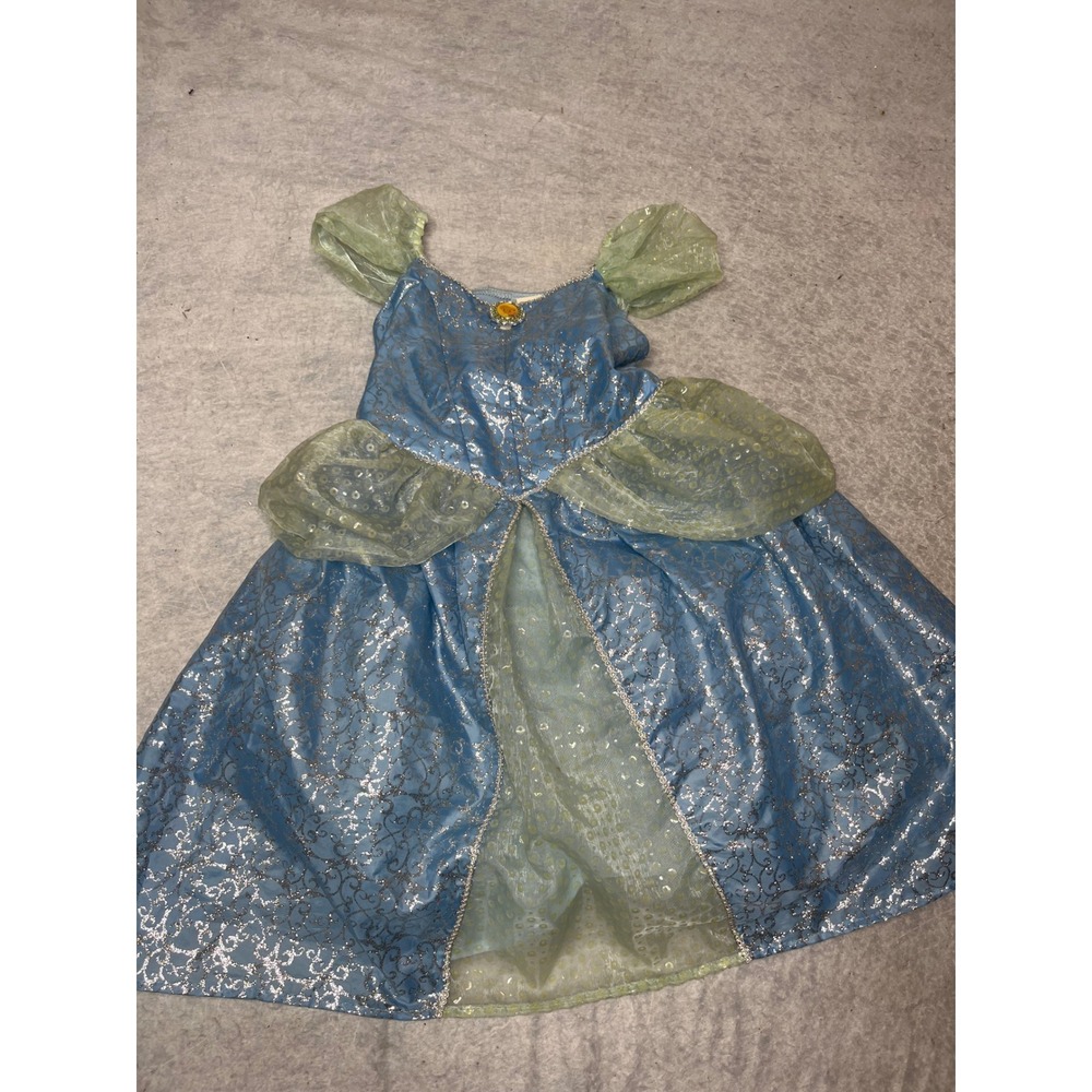 Disney Parks Cinderella Costume Dress Blue Silver‎ Glitter Filigree Girls 6/6X